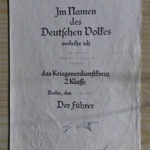 KVK 2 class donation Document / Urkunde /1942